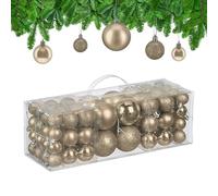 Relaxdays Bolas Árbol Navidad, Set de 76 Unidades, Plástico, Brillantes y Mates, Decoración Navideña, Adornos, Champán, 3, 4 y 6 cm