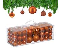 Relaxdays Bolas Árbol Navidad, Set de 76 Unidades, Plástico, Brillantes y Mates, Decoración Navideña, Adornos, Naranja, 3, 4 y 6 cm