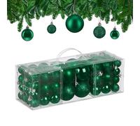Relaxdays Bolas Árbol Navidad, Set de 76 Unidades, Plástico, Brillantes y Mates, Decoración Navideña, Verde Oscuro, 3, 4 y 6 cm