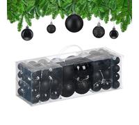 Relaxdays Bolas Árbol Navidad, Set de 76 Unidades, Plástico, Brillantes y Mates, Decoraciones Navideñas, Adornos, Negro, 3, 4 y 6 cm