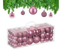 Relaxdays Bolas Árbol Navidad, Set de 76 Unidades, Plástico, Brillantes y Mates, Decoraciones Navideñas, Adornos, Rosa, 3, 4 y 6 cm