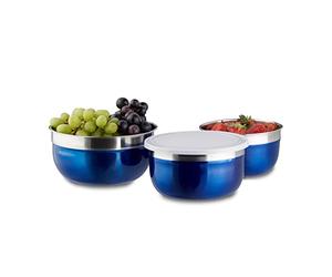 Relaxdays Boles con Tapa, Set 3 Piezas, Acero, Hermético, Azul, Diferentes Tamaños, 8.5x8.5x9.2 cm, 3 Unidades
