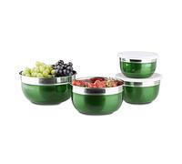 Relaxdays Boles con Tapa, Set de 4, Acero INOX y Plástico, Verde, Diferentes Tamaños