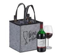 Relaxdays Bolsa 9 botellas de vino «Wine O'Clock» negro,gris