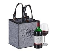 Relaxdays Bolsa 9 Botellas Vino, Portabotellas Fieltro, Transporte de la Compra, Cerveza, Agua, Cava, 45 x 24 x 24 cm, Gris