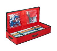 Relaxdays Bolsa Almacenamiento Papel Regalo, 2 Compartimentos para Cintas Decorativas, Navidad, Cumpleaños, Negro/Rojo, Cartón, 14,5 x 81 x 35 cm