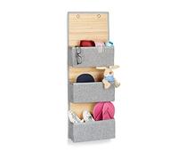 Relaxdays Bolsa Colgante de almacenaje, Organizadora, Baño, Puerta, Armario y Pared, 33 cm, 3 Compartimentos, Gris, Bambú, 12x33x44 cm