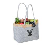 Relaxdays Bolsa de Fieltro, 35 L, Bolsita de la Compra y Cesta de Leña, Plegable, Estampado de Ciervo, con Asas, Gris