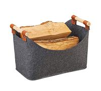 Relaxdays Bolsa de Fieltro, Cesta de Fieltro, Caja Plegable, Cesta de Fieltro con Asas, HBT 27x40x22 cm, Gris Oscuro