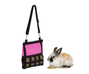 Relaxdays Bolsa de Heno para Animales Pequeños, de Tela, 30x30 cm, Saco de Hierba para Conejos, Hámsters, Rosa/Negro, Algodón, 30 x 30 x 1.5 cm