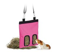 Relaxdays Bolsa de Heno para Animales Pequeños, de Tela, 31x25 cm, Saco de Hierba para Conejos, Hámsters, Rosa/Negro