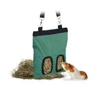 Relaxdays Bolsa de Heno para Animales Pequeños, de Tela, 31x25 cm, Saco de Hierba para Conejos, Hámsters, Verde/Negro
