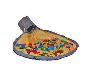 Relaxdays Bolsa Organizadora Juguetes con Manta de Juegos, Juguetero Infantil, para Niños, 30 x 32 cm, Gris y Amarillo, Algodón