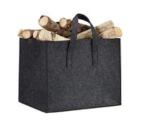 Relaxdays Bolsa para Leño con Asas Largas, Fieltro, Gris Antracita, 36.5x43x35 cm