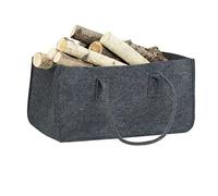 Relaxdays Bolsa para Leño con Asas Largas, Fieltro, Gris Oscuro, 25x25x50 cm