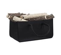 Relaxdays Bolsa para Leño con Asas Largas, Fieltro, Negro, 25x25x50 cm, 50x25x25 cm