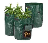 Relaxdays Bolsas de Cultivo para Patatas en Set de 3, con Ventana Lateral, 2 Asas, Plástico, 44 x 33 cm, Verde Oscuro