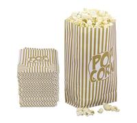 Relaxdays Bolsas de Palomitas, Set de 144, a Rayas, Retro, Cine, Noches de Peli, Papel, Bolsitas Snacks, Dorado/Blanco