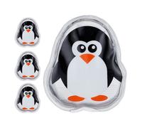 Relaxdays Bolsas Frío Calor Niños, Set de 4, Compresas Térmicas Pingüino, Sacos Gel Lesiones, 11 x 9 cm, Blanco y Negro, Bambú, 11 x 9 x 1,5 cm Aprox