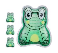 Relaxdays Bolsas Frío Calor Niños, Set de 4, Compresas Térmicas Rana, Sacos Gel Lesiones, 11 x 9 cm, Verde, 11 x 9 x 1,5 cm Aprox