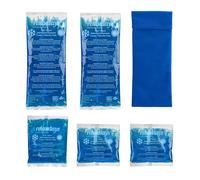 Relaxdays Bolsas Gel Frío, Set de 5, 3 Tamaños, Funda, Compresa Calor Lesiones, Primeros Auxilios, para Microondas, Azul, Poliéster, Plástico, 28 x 12 x 1,5 cm