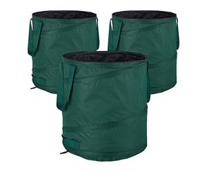 Relaxdays Bolsas Jardín, Auto-desplegables, Set3, 60L, Sacos Hojas PopUp, Asas, Resistente Rayos UV, Impermeables, Verde