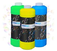 Relaxdays Botella Líquido Burbujas Jabón, Set de 3, 1 Litro Solución Pompas Cada una, para Máquina de Pompitas, Multicolor, 1 L