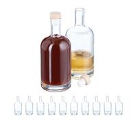 Relaxdays Botellas Cristal Vacías, Pack de 12, 500 ml, con Corcho, Aceiteras, para Licor, Vinagre, Vino, Transparentes, Plástico, Vidrio