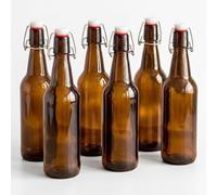 Relaxdays Botellas para rellenar, juego de 6, marrón | Botellas de cristal con cierre de palanca para aceite, licor, zumo