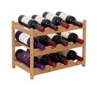 Relaxdays Botellero, 12 Botellas, bambú, Alto x Ancho x Fondo 30 x 45 x 23,5 cm, para Vino Tinto y Blanco, Natural