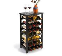 Relaxdays Botellero, 28 Botellas, Nogal, 94x47x26 cm (Alto x Ancho x Fondo), para Vino Tinto y Blanco, Negro