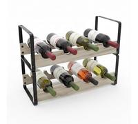 Relaxdays Botellero 8 Botellas, Metal/Madera, 29 x 39,5 x 17,5 cm, de pie, Cocina/Bar, Negro/Natural