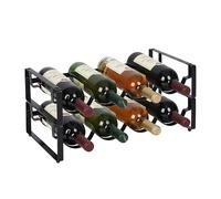 Relaxdays botellero 8 Botellas, Set de 2 apilable, 9,5x40x20 cm (AlxAnxPr) Cada uno, para Vino Tinto y Blanco, Negro