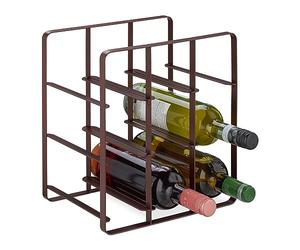 Relaxdays Botellero Cocina y Bar, 9 Botellas, Hierro con Revestimiento Pulverizado, Mueble Vino, 30x27,5x20 cm, Marrón