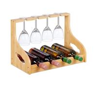 Relaxdays Botellero con soporte para copas marrón claro