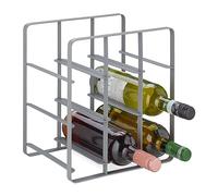 Relaxdays Botellero de Hierro con Revestimiento Pulverizado, Mueble Vino 9 Botellas, Cocina y Bar, 30x27,5x20 cm, Gris