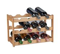 Relaxdays Botellero, Estante 12 Botellas, Vinoteca Bambú, Mueble Vino, Cocina y Bar, cm, Natural, 30 x 45 x 23,5 c