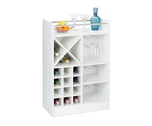 Relaxdays Botellero Grande para 22 Botellas Vino, Mueble Bar, De Pie, Tablero Aglomerado, 1 Ud., 96x63x35 cm, Blanco