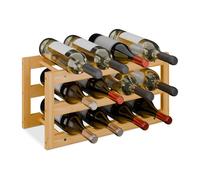 Relaxdays Botellero, para Botellas de Vino, Estante Vinoteca, 12 Botellines, 28 x 56 x 24 cm, Soporte de Bambú, Natural