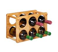 Relaxdays Botellero para 6 Botellas, Soporte Vino para Cocina, Sótano o Salón, Bambú, 1 Ud, 21x32x18,5 cm, Marrón