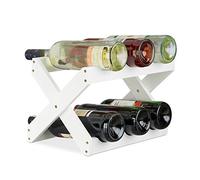 Relaxdays, 22 x 36 x 20 cm Botellero Vino 6 Botellas Plegable en Forma de X, Bambú, Blanco