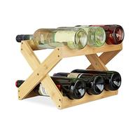 Relaxdays, 22 x 36 x 20 cm Botellero Vino 6 Botellas Plegable en Forma de X, Bambú, Marrón
