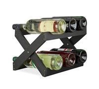 Relaxdays Botellero Vino 6 Botellas Plegable en Forma de X, Bambú, Negro, 22 x 36 x 20 cm