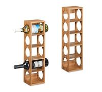 Relaxdays Botellero Vino Bambú, Pack de 2, Estantería 5 Botellas, 53 x 14 x 12 cm, Vertical,de Pie, para Cocina, Natural