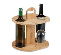 Relaxdays Butler Botellero Vino, Bambú, Soporte para 2 Botellas y 4 Copas, 30,5 x 30 x 25 cm, Regalo, Natural