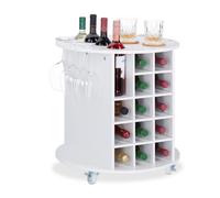 Relaxdays Botellero Vino Giratorio para 17 Botellas y 6 Copas, DM-Plástico, Blanco, 56x54cm