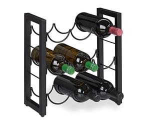 Relaxdays Botellero Vino Metálico, Estantería 9 Botellas, 37x35x17cm, de Sobremesa, Cocina, Salón, Bar o Vinoteca, Negro