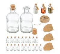 Relaxdays Set 24 Botellitas Cristal, Mini Botellas con Corcho, 125 ml, para Rellenar, Decorativas, Transparente/Natural, Cartón
