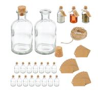 Relaxdays Set 20 Botellitas Cristal, Mini Botellas con Corcho, 125 ml, para Rellenar, Decorativas, Transparente/Natural