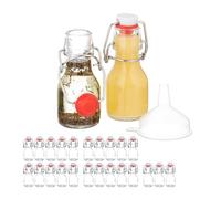 Relaxdays Botellitas de Cristal, 50 ml, Mini Botellas para Rellenar Licor o Aceite, Tapa Mecánica, Transparente, Acero Inoxidable, Pack de 25